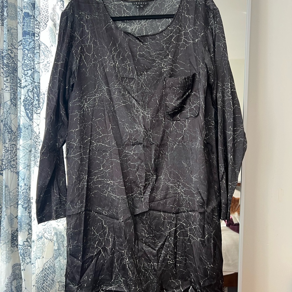Theory Silk Temisa Cracked Leather Print Long Sleeve Shift Dress